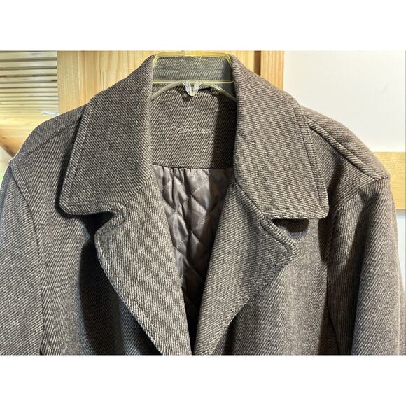 Calvin Klein Overcoat Men’s L Gray Wool Blend 3 Button Jacket Quilt Lined EUC - Picture 4 of 13